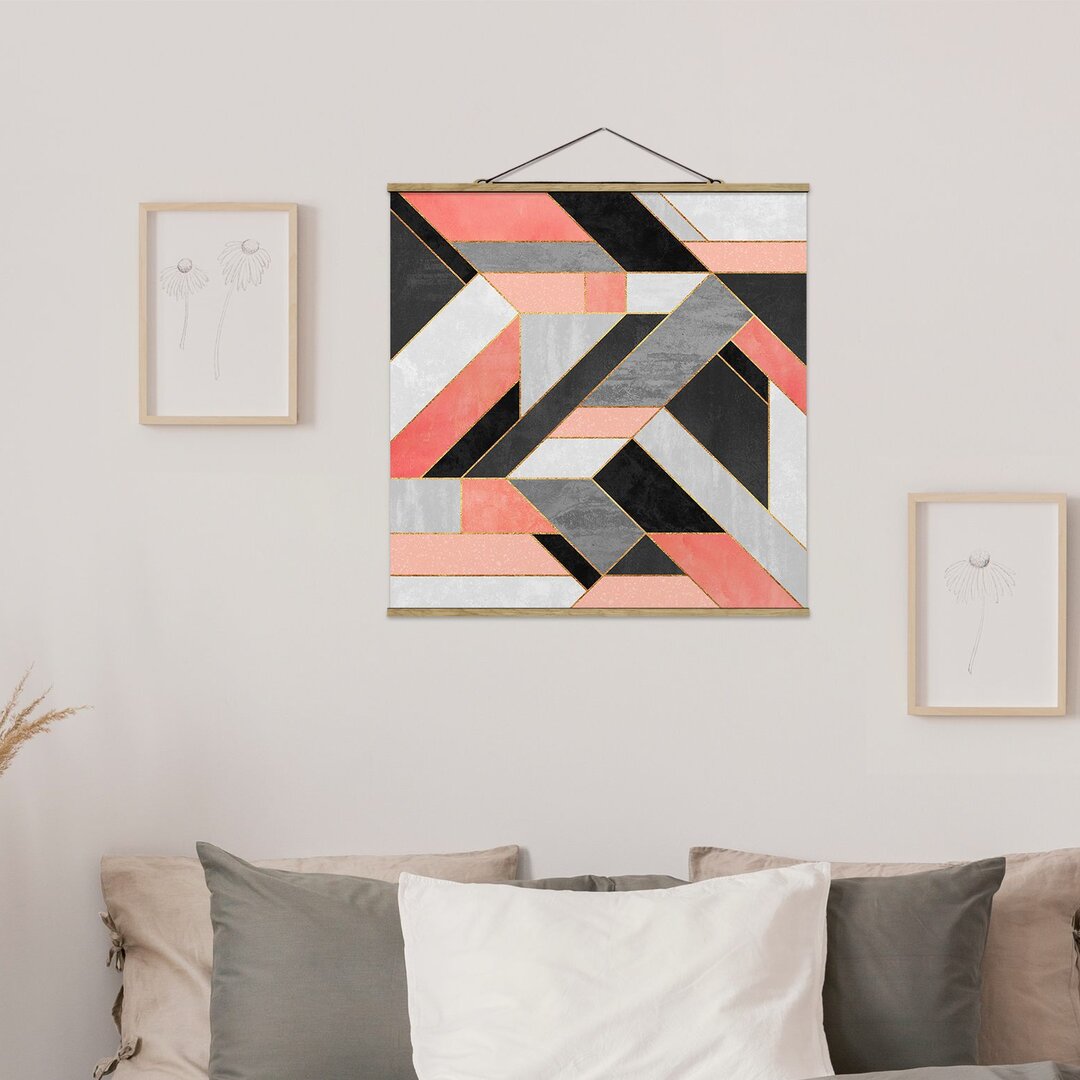 Stoffbild Geometry Pink and Gold von Elisabeth Fredriksson