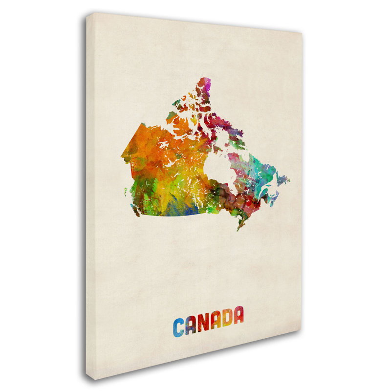 Canada Watercolor Map par Michael Tompsett, impression sur toile tendue, H 19 po x l 14 po x P 2 po