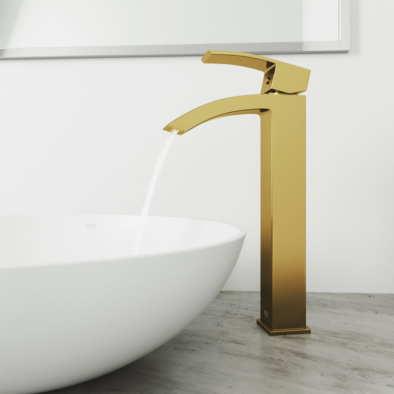 Duris 12" H Single Handle Vessel Sink Bathroom Faucet, Matte Gold