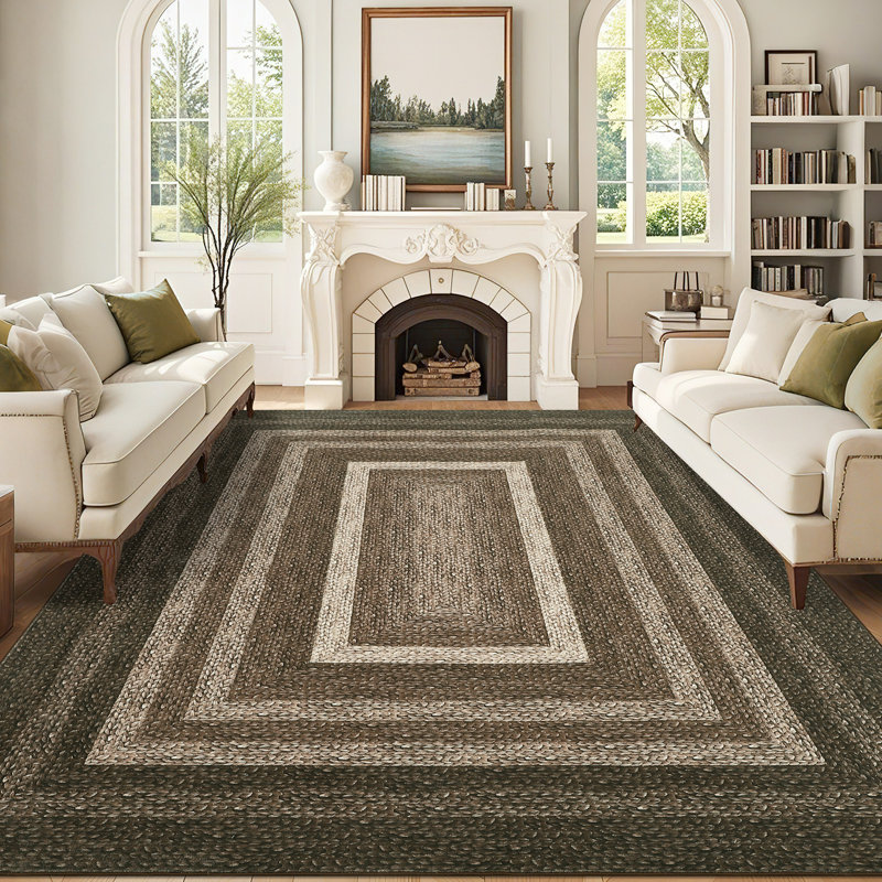 Large Machine Washable Rugs Modern Bordered Living Room Rugs Soft Ultra-Thin Braided Print Rugs Non-Slip Non Shedding Stain Resistant Indoor Carpet