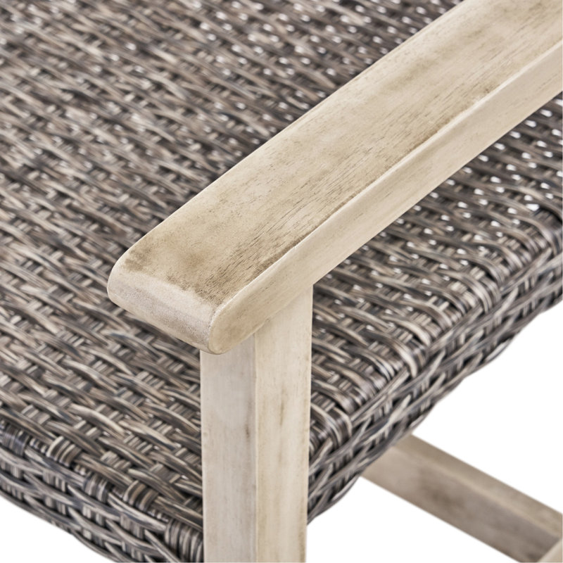 Patio Grey With Seating, Wood Structure And Iron Accents, Long-Lasting Outdoor In Grey, Woven Seat, Frame Accents For Longevity
