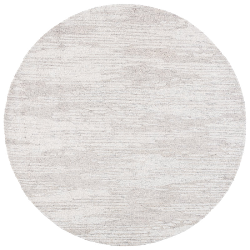Ebony 925 Hand Tufted Wool/Cotton Abstract Rug in Gray/Ivory, Round 6'