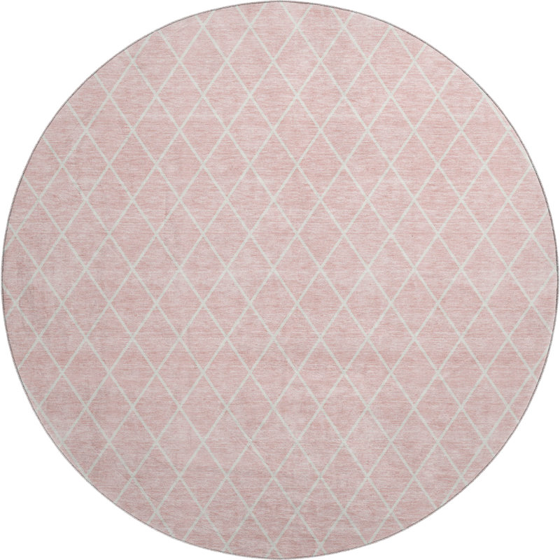 Premium Machine Washable Prisco Pink Rug, Round 8'