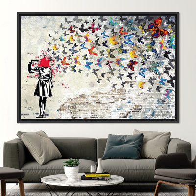 Banksy Inspired Butterfly Girl Suicide Street Art - Abstract Canvas Wall Decor Poster