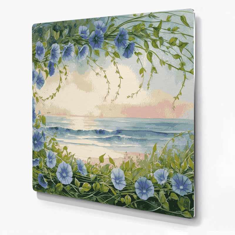Art mural gris en métal Coastal Beach Morning Glory, H 32 po x l 32 po