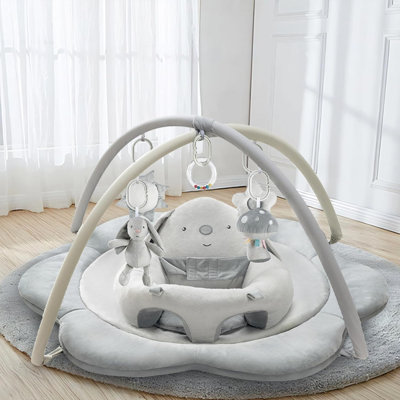 3-In-1 Baby Gym Play Mat, Baby Seats For Infants Sitting Up, Tummy Time Mat With 5 Detachable Toys, Activity Gym Playmats For Babies 0-6 6-12 Months,Grey