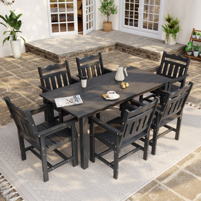  Ensemble de salle à manger 7 pièces avec trou pour parasol, table de patio toutes saisons et 6 chaises, sièges ergonomiques pour la terrasse, la cour et la piscine