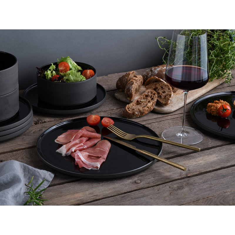 Creatable, 21657, Serie Futuro White Sand, 4-teiliges Geschirrset, Speiseteller Set Aus Steinzeug, Black