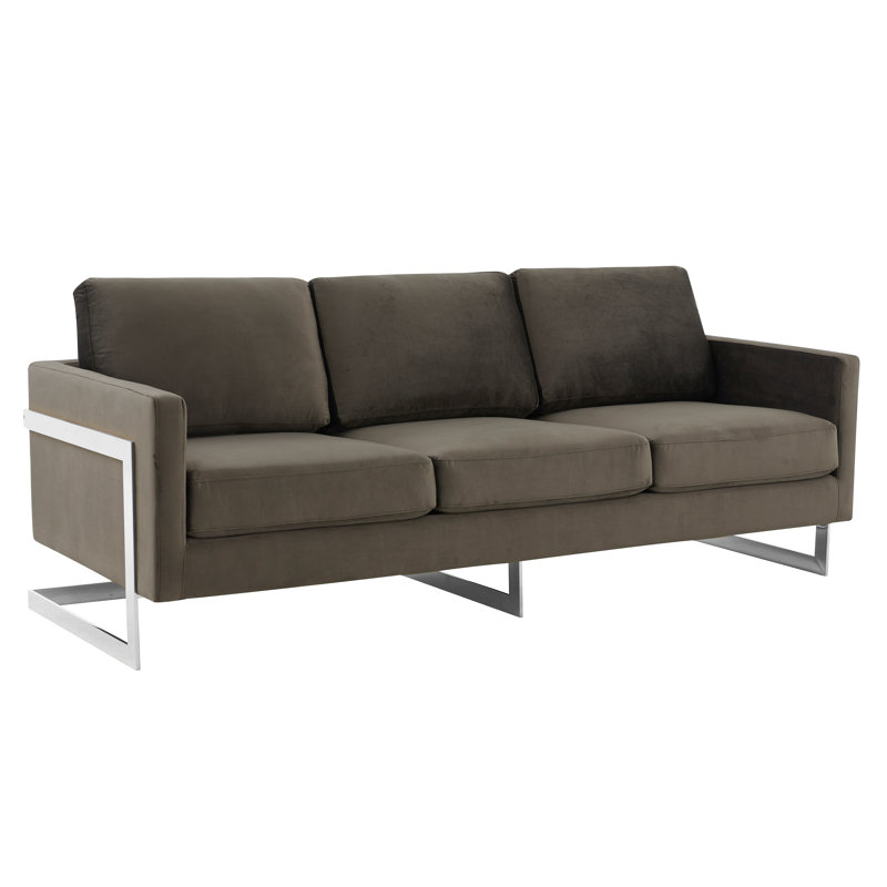 Canapé en velours avec base en acier inoxydable Mychele, Gris foncé