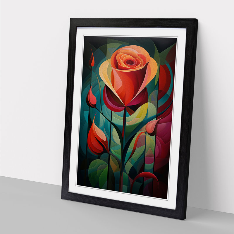 Rose Orphism - Single Picture Frame Print on Wood, 34cm H x 25cm W x 2cm D, Black