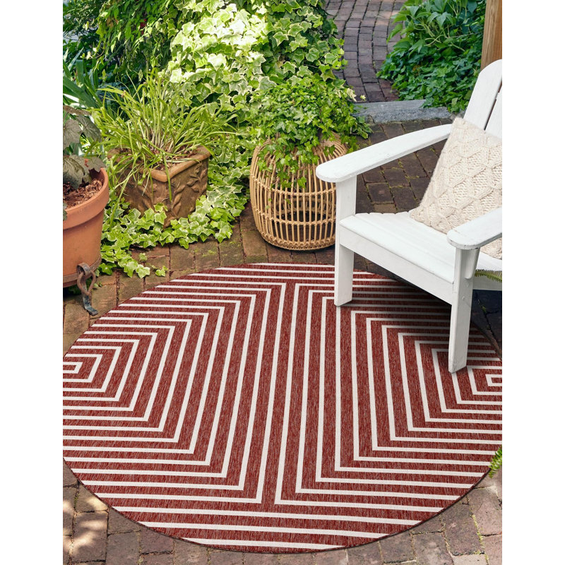 Tapis contemporain de couleur rouge rouille Odawa, Rond 3 pi 1 po