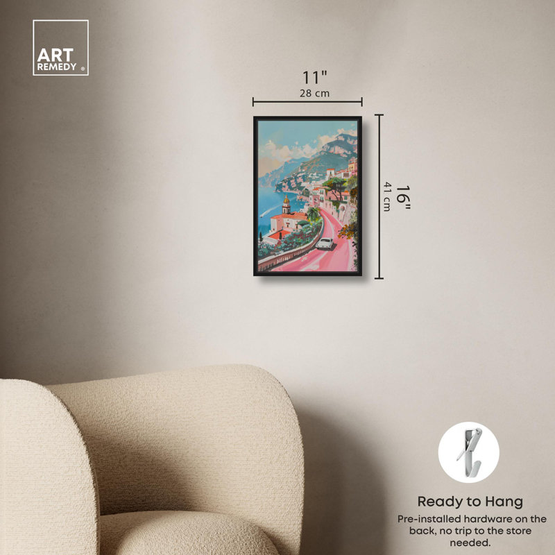 Drive by the Sea, toile Monet Coastal par Art Remedy, Noir, noir, noir, noir, Reproduction encadrée sans passe-partout