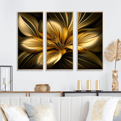 «Lily Gold I», reproduction sur toile 3 pièces