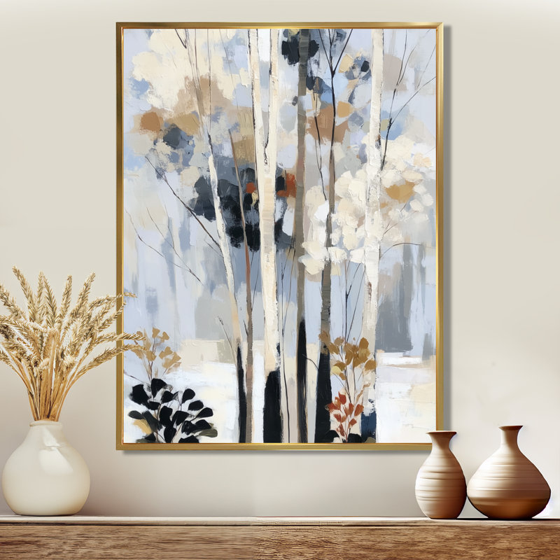 «White and Black Birch Trees Forest Panorama - Birch Wall Decor, White Nature», art mural encadré, H 32 po x l 16 po, Doré