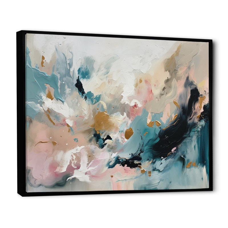 Delicate Brushstrokes, peinture abstraite V - Reproduction d'art sur toile, Cadre flottant noir, H 12 po x l 20 po x P 1 po