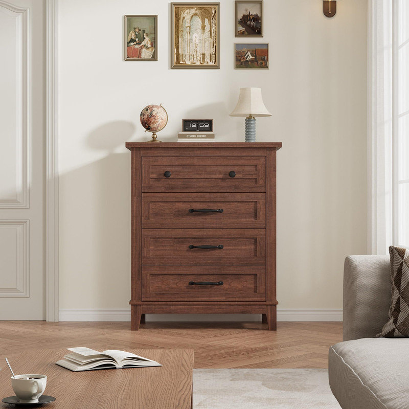 4 Dresser for Bedroom, 34.8" Tall Vertical Drawer Dresser with Large Storage, Freestanding Wooden Closet Chest, Brown