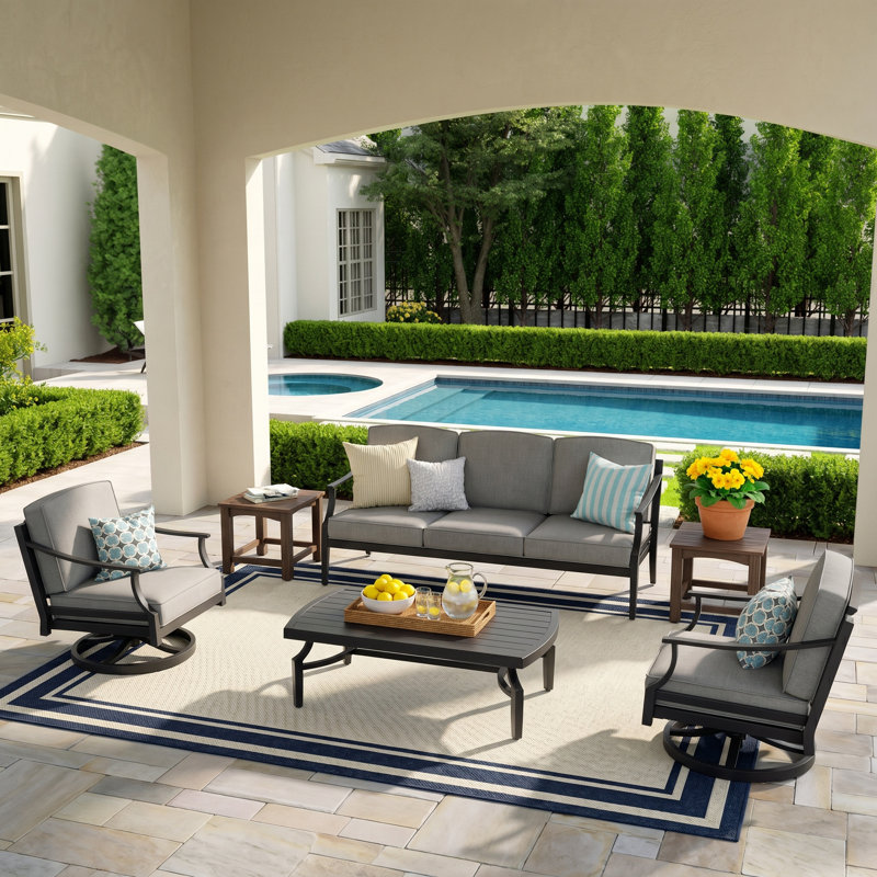 Tamarin 4 Pieces Outdoor/indoor Aluminum Patio Swivel Conversation Seating Group With Sunbrella® Cushions And Coffee Table For 5 Person