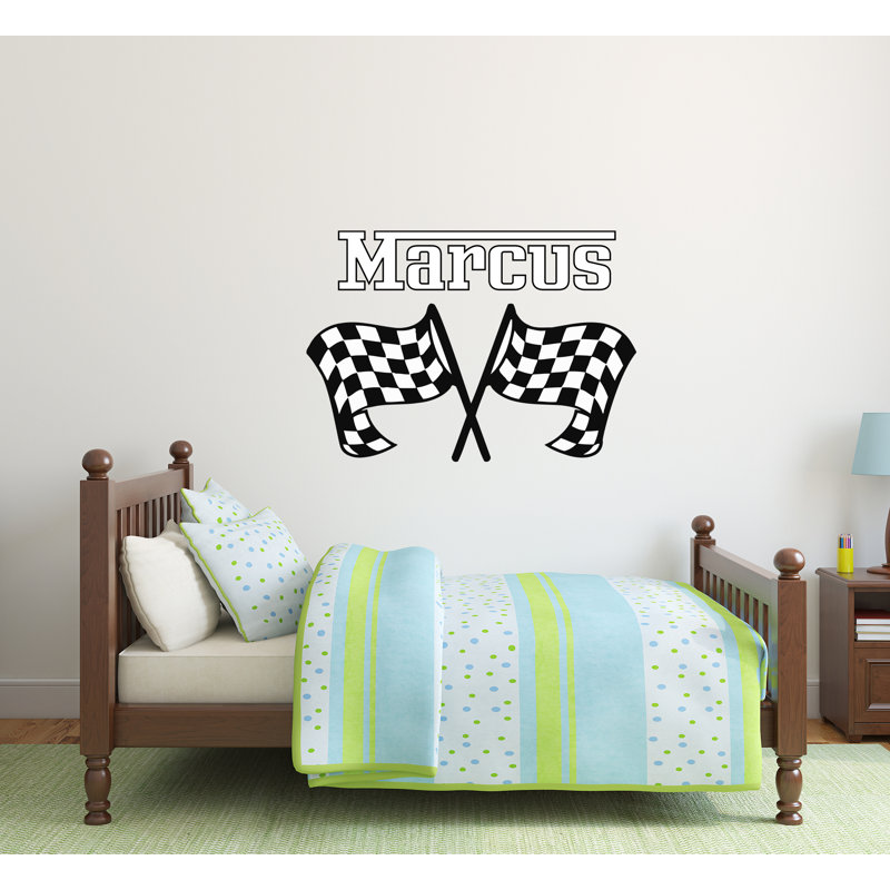 Adhésif décoratif garçon avec drapeaux à damier, H 46 po x l 67 po, Oui, Blanc
