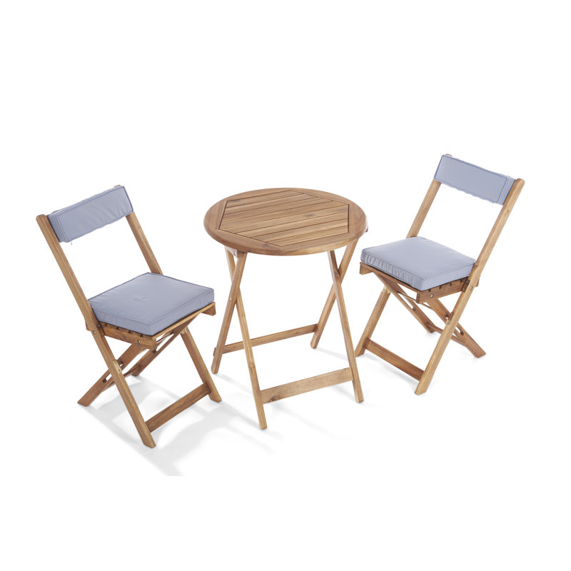 Seoul 2-Person Acacia Wood Patio Dining Set with Round Table, Cushions Included, Natural