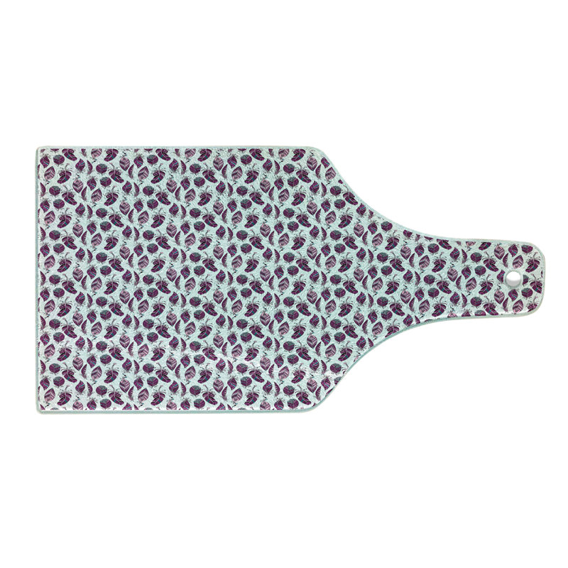 Ambesonne Hippie Tempered Glass Cutting Board Feathers with Geometric Form Pale Pink Plum