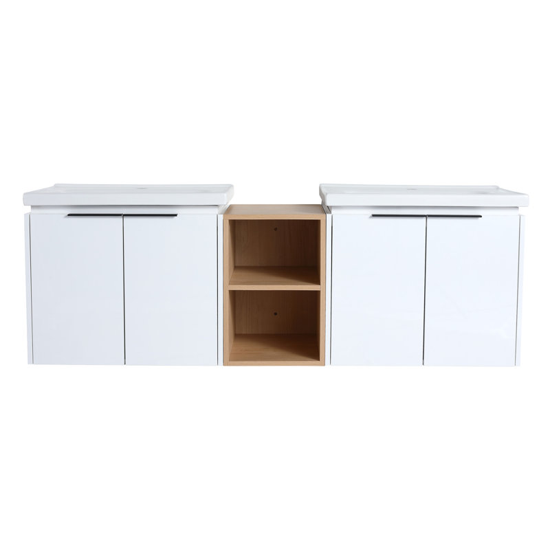 Meuble-lavabo à fermeture en douceur de 60 pouces avec lavabo et petites tablettes de rangement
