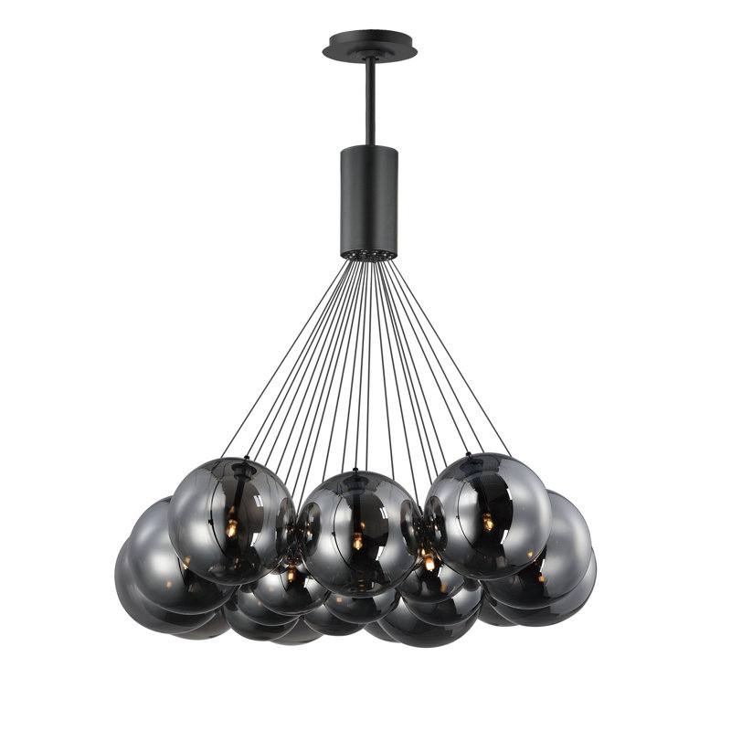 Luminaire suspendu grappe 20 lumières Alikee, Noir mat, Fumée