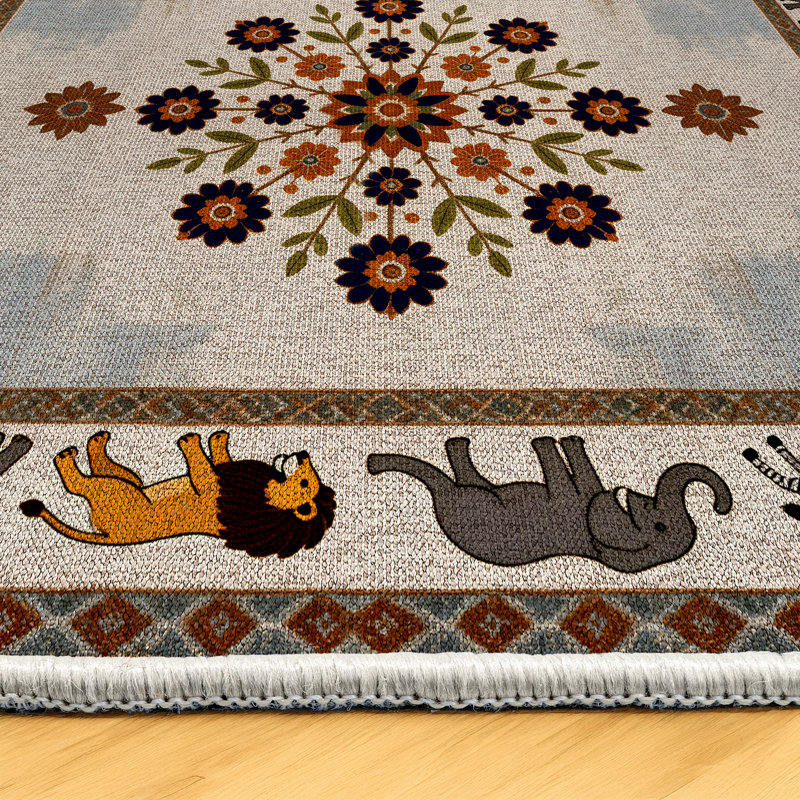 Tapis en coton et polyester à imprimé numérique Minna, Rond 3 pi 4 po