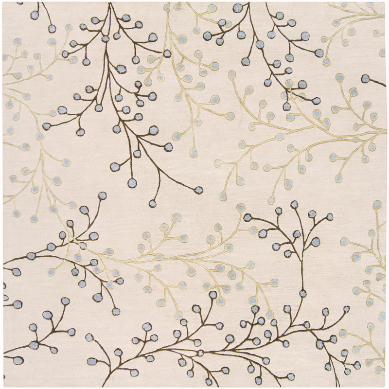 Elsberry Floral Handmade Tufted Wool Area Rug, Square 4'