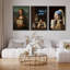 Amusant ensemble d'art mural classique sur toile, impressions encadrées mettant en vedette Mona Lisa, fille avec une boucle d'oreille en perles et plus pour une décoration de salle de bain ou de toilette d'invité excentrique-112455497-112455498-112455502