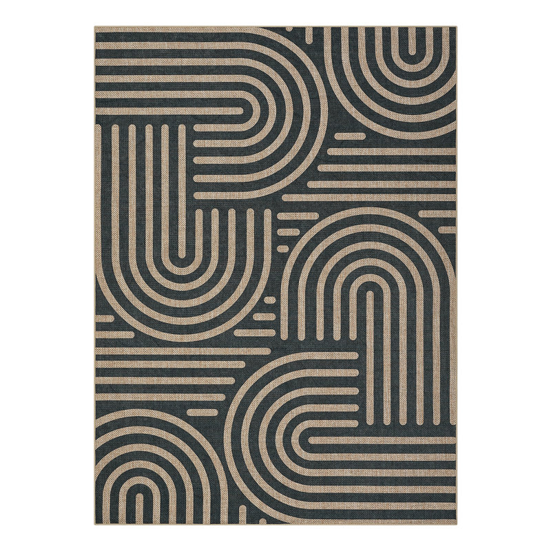 Washable Area Rug 5x7 Modern Striped Easy Jute Rug, Non-Shedding Low Pile Indoor Outdoor Carpet, Contemporary Floor Mats, Easy Cleaning Rug