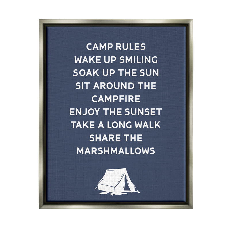 «Camp Rules», panneau de texte «Enjoy camping tente», art mural par Lil '' Rue, H 31 po x l 25 po x P 1,7 po