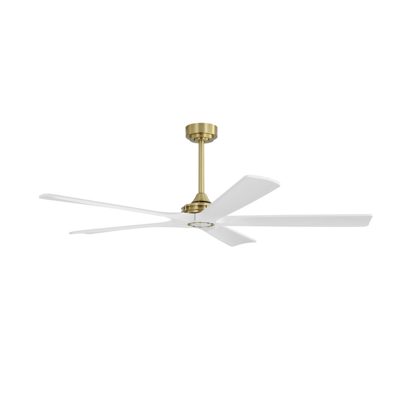  60inch 5 Solid Wood Blades Ceiling Fan Noiseless DC Motor 6 Speed Timer With Remote, White and Gold, Gold, White
