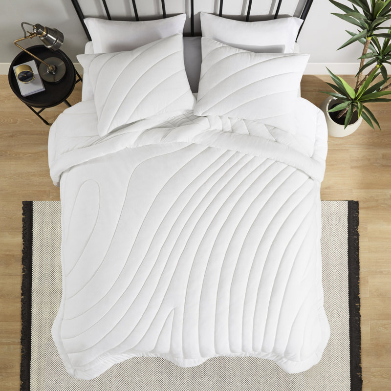 3 pièces d'édredon double / grand - blanc, rembourrage de 350 g / m², lavable à la machine et confortable, design moderne, rembourrage