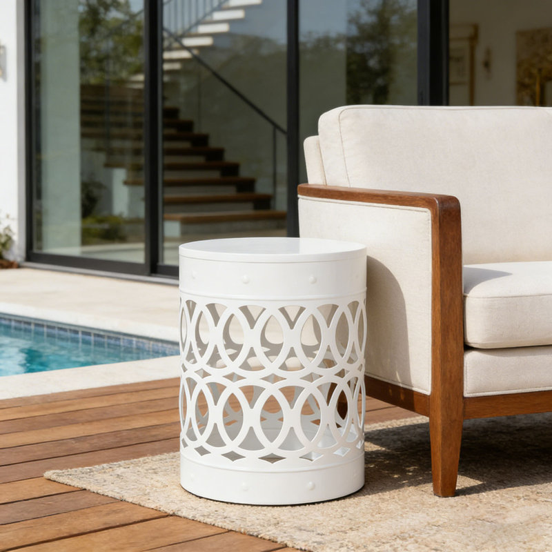 Table de bout d'extérieur en métal, Blanc, 1