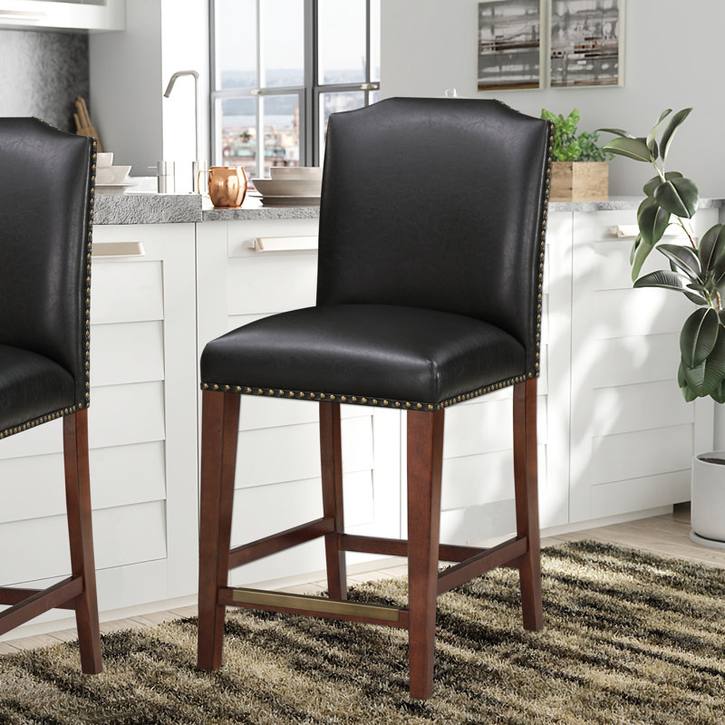 Tabouret brun en similicuir avec coussin rembourré de mousse et revêtement foncé élégant Elegance