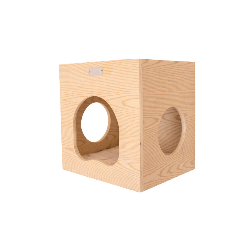 Natural Wood Wall-Mounted Cat Tree with Condo and Perch