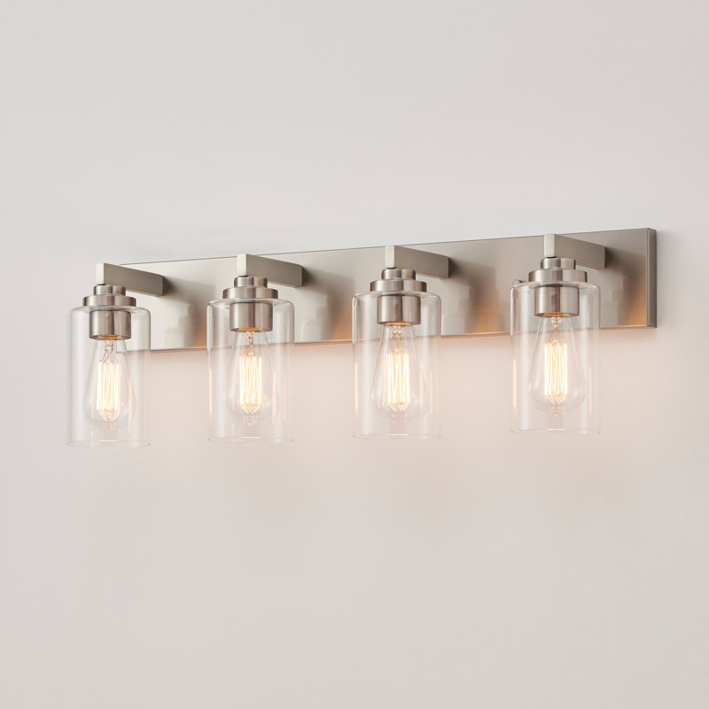 Éclairage de meuble-lavabo transitionnel à intensité variable, Nickel brossé, 28,38 po de largeur, 4 lumières
