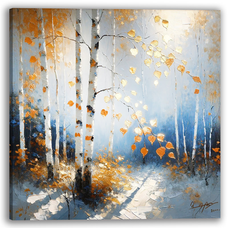 Art mural sur toile Golden Birch Trees with Autumn Leaves, H 12 po x l 12 po