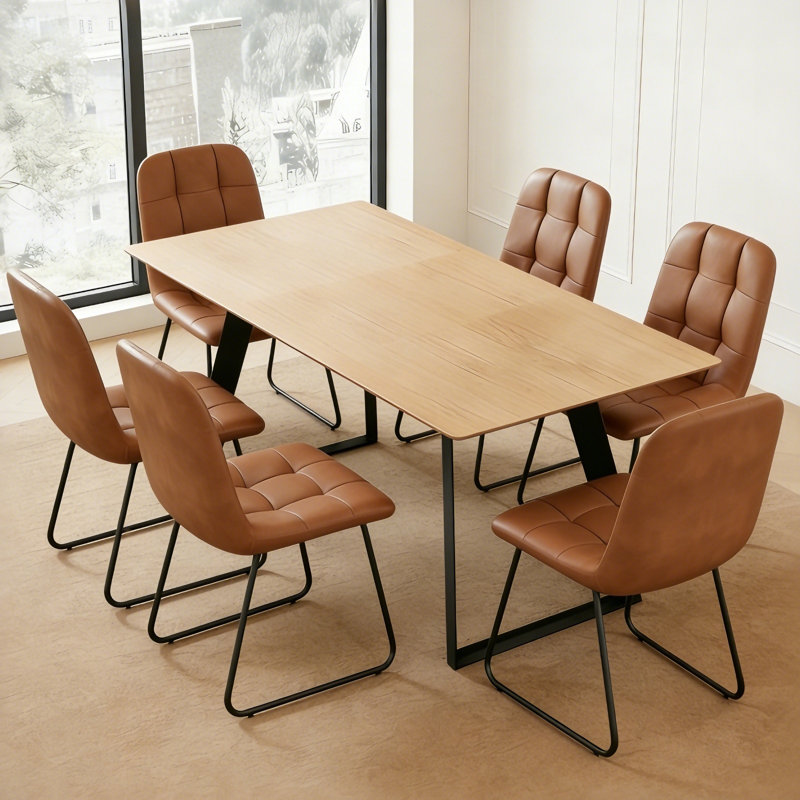 Ensemble de salle à manger 7 pièces Pices Modern, 63 po à 86,6 po, Brun, Gris