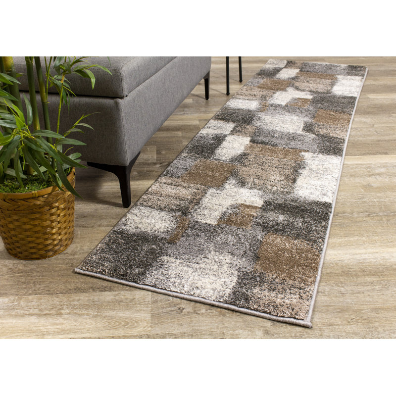 Menoher Gray/Brown Soft Abstract Neutral Indoor Area Rug, Runner 2' x 7'7''