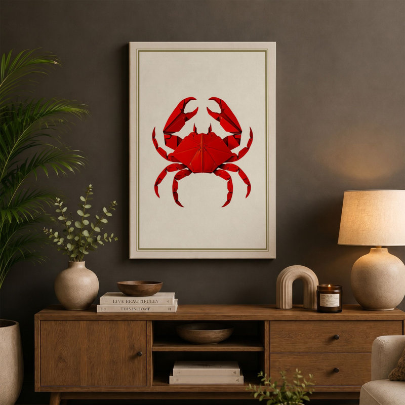 Heraldic Crab Minimalist 1 Piece Wrapped Canvas Wall Art, 30x20 - 76.2 x 50.8 cm, Terracotta Border