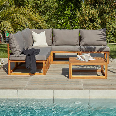 Rimasha Wooden Garden Set with 2 Seater Sofa - 2 Chairs with Coffee Table