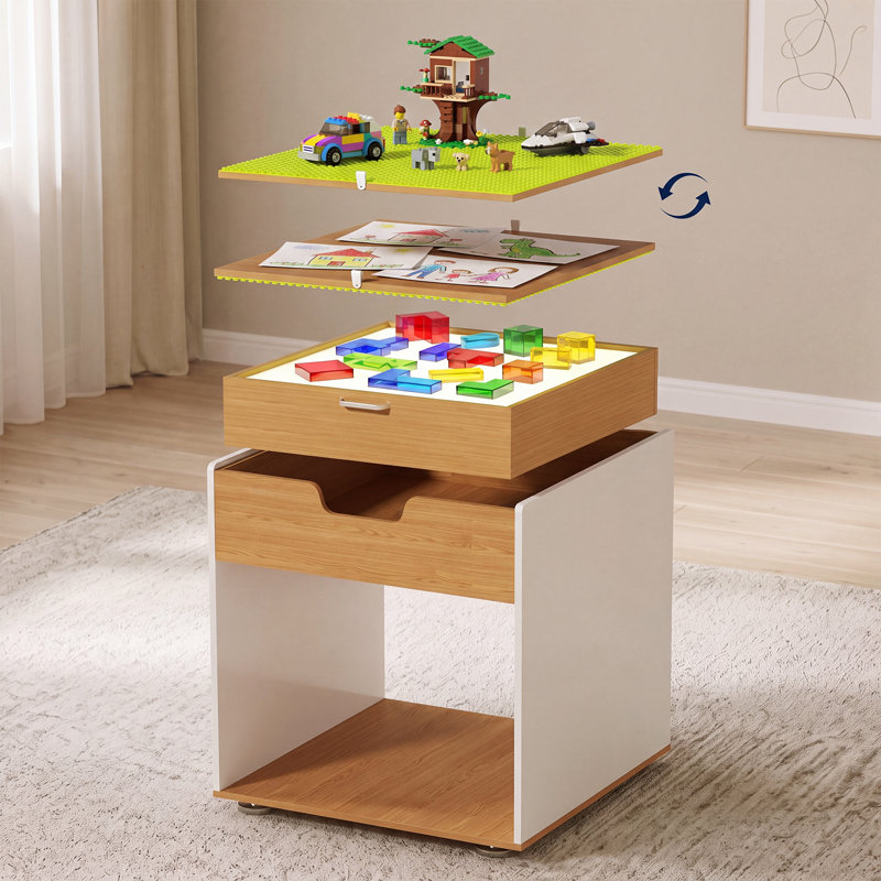Table lumineuse Montessori pour enfants avec DEL 3 couleurs, tableau de construction, rangement pour jouets, table d'activités sensorielles à 2 hauteurs pour la maternelle, la garderie et la salle de jeux