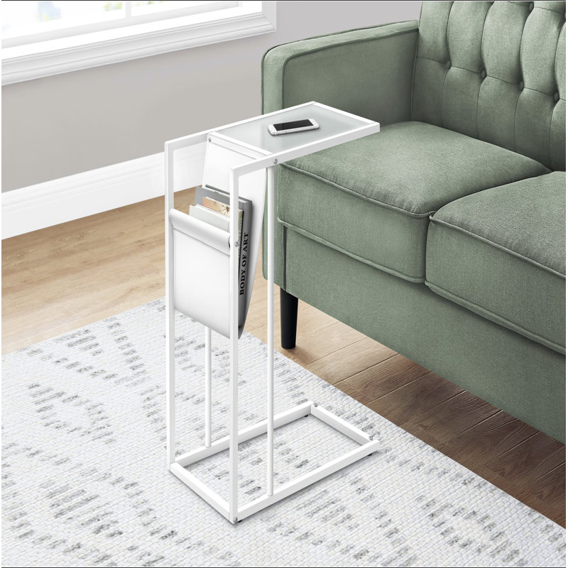 Table d'appoint, en forme de C, bout, côté, collation, rangement pour magazines, salon, chambre à coucher, aspect cuir, métal, contemporain, moderne