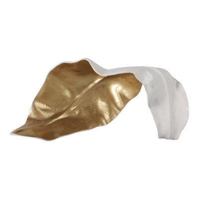 Modern Decorative Curled Metal Leaf Sculpture for Tabletop Home Decor - Abstract Nature-Inspired Object for Living Room, or Office Decoration - White