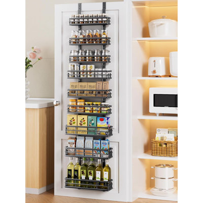 Organisateur de garde-manger à 9 niveaux - Support à épices en métal robuste avec paniers réglables pour le rangement de la salle de bain de la cuisine - Installation sans perceuse avec autocollants adhésifs