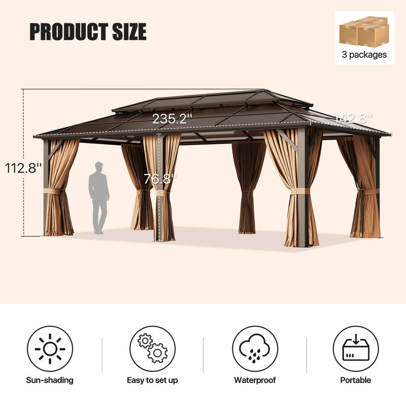 20 Ft. W X 12 Ft. D Double Roof Gazebo With String Lights