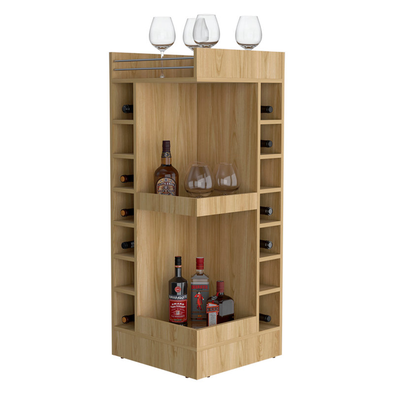 Bar Lamer avec support à vin et tablette ouverte Lamer, Bois naturel