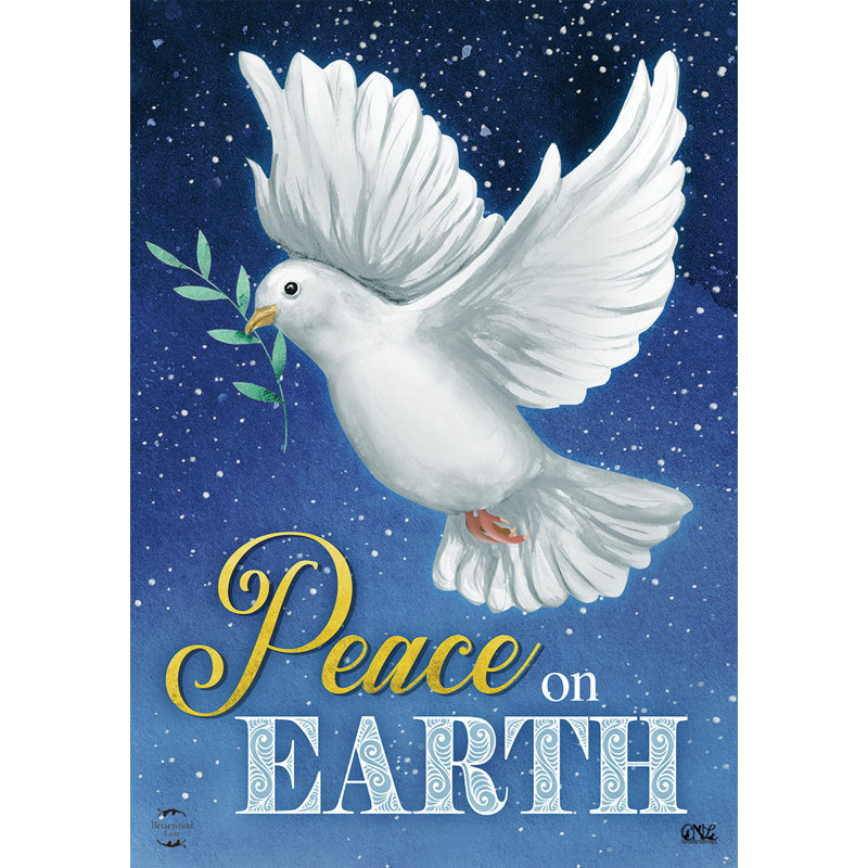 Drapeau de Noël Peace on Earth Dove, Bleu / Blanc / Jaune