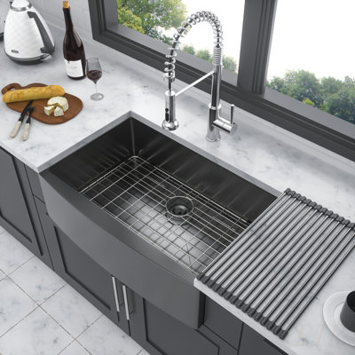 Évier de ferme noir en acier inoxydable de calibre 16, cuve simple de 30 pouces, solution de cuisine profonde et durable